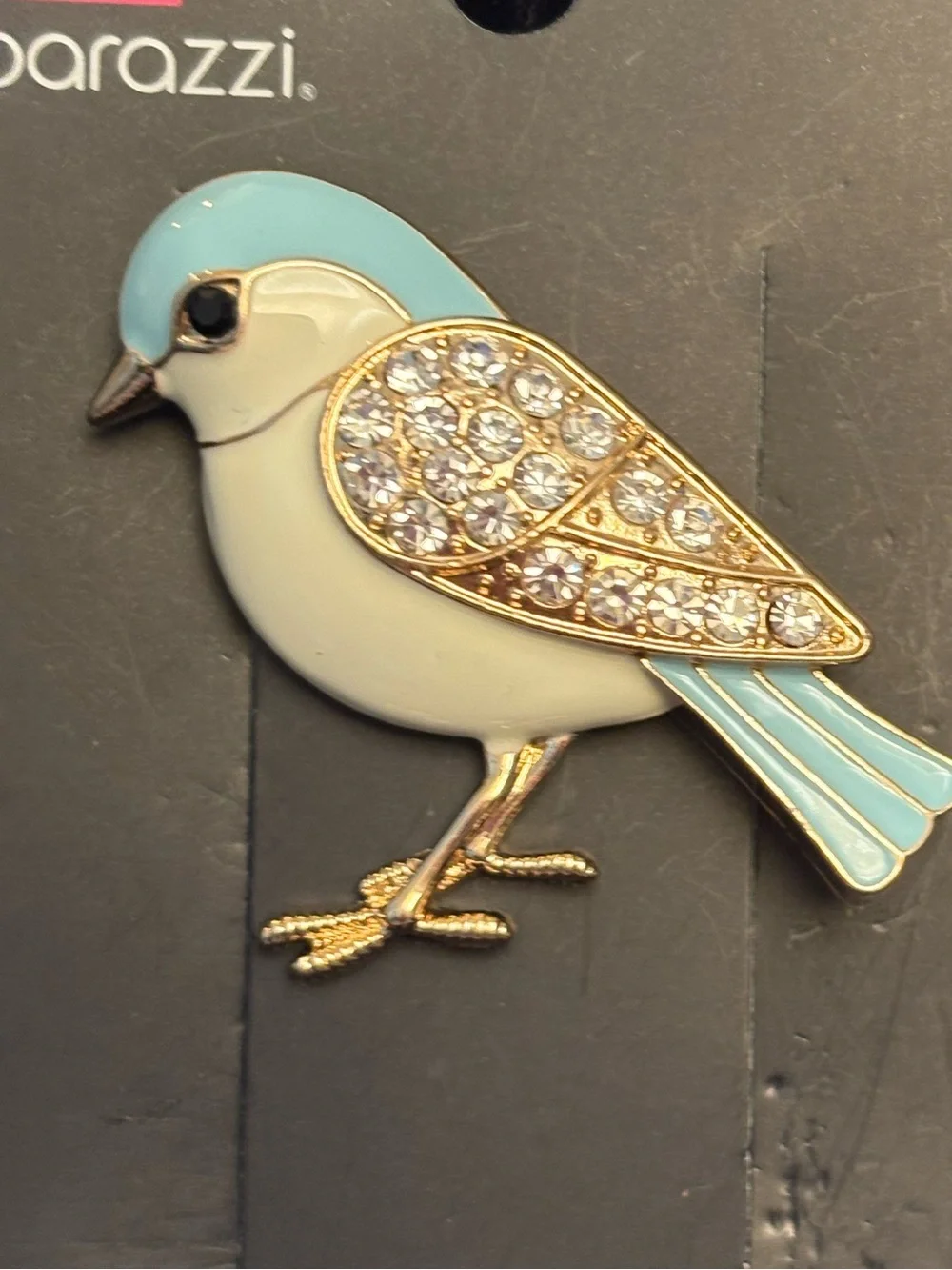 Paparazzi Blue & White Crystal Bird Brooch - Elegant Enamel Pin